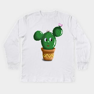 Image of a cactus with a pink flower Kids Long Sleeve T-Shirt